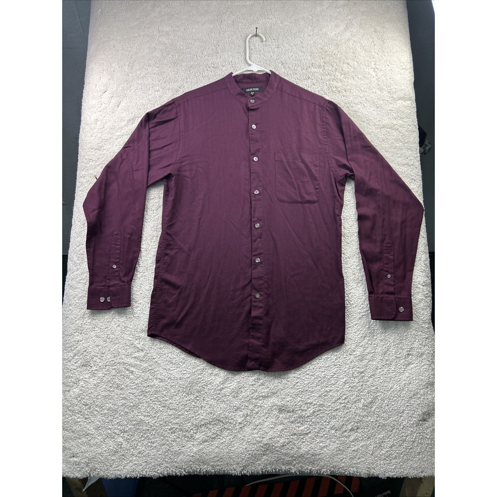Murano Maroon Shirt Mens M Long Sleeve Mandarin Collar Resort Preppy Classic